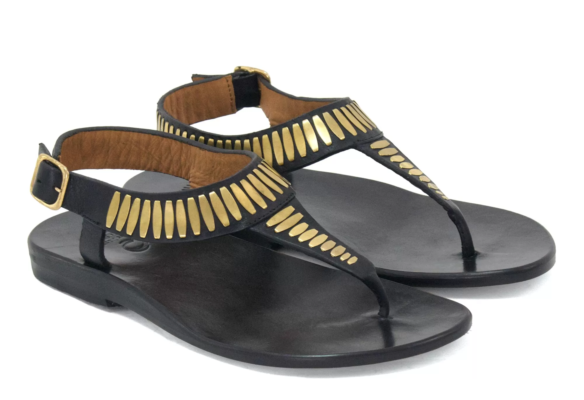 Calleen Cordero Cleo Sandal Black Romeo w/ Brass Art Shop
