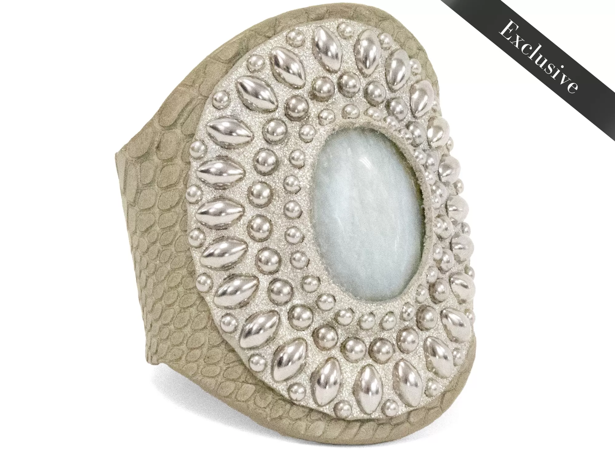 Calleen Cordero Rocal Semi-precious Aventurine Green Stone Cuff Linen Snake Leather w/ Nickelart Outlet