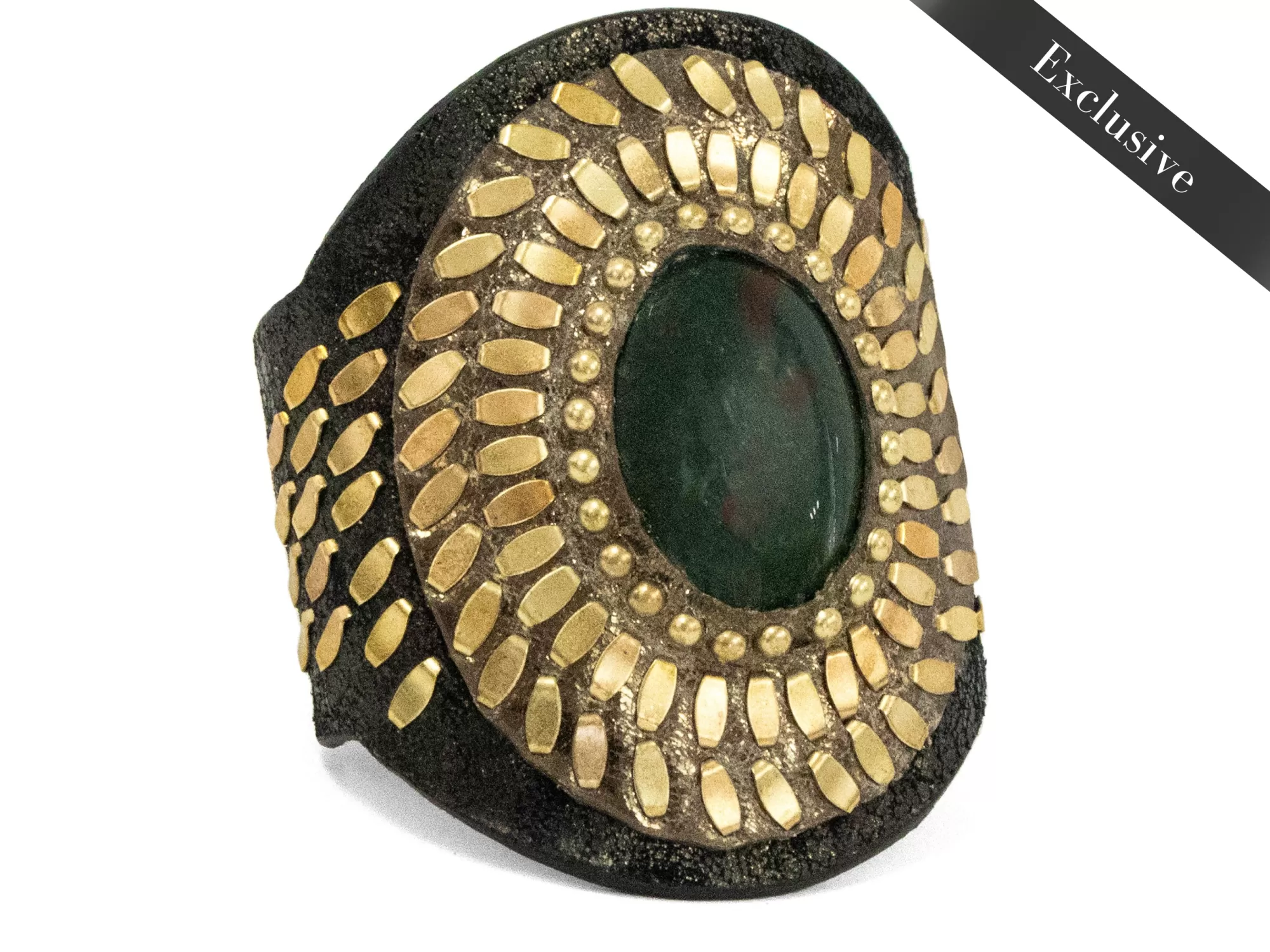 Calleen Cordero Rocal Semi-precious Bloodstone Cuff Black Verde Suede w/ Brass Art Cheap