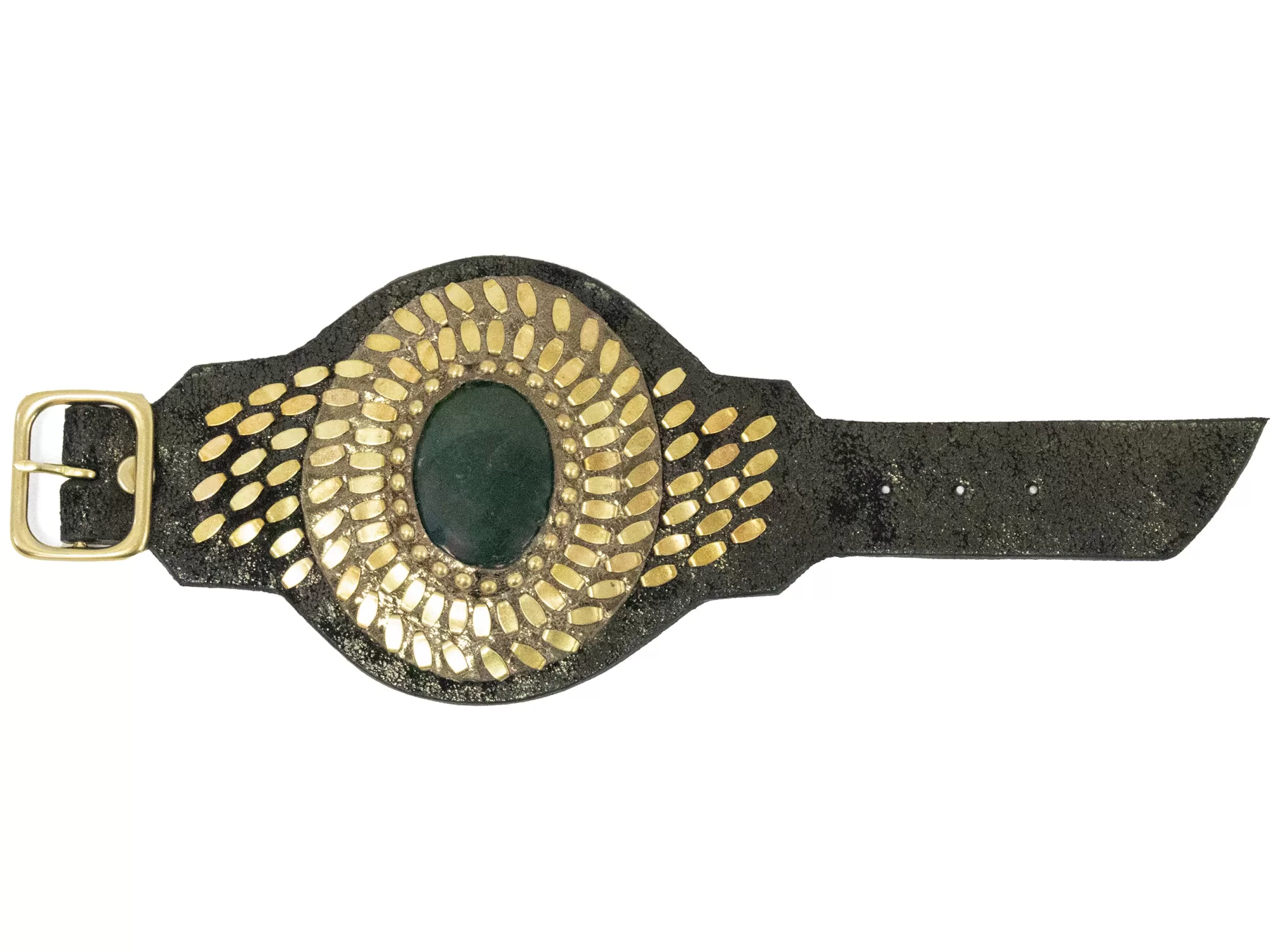 Calleen Cordero Rocal Semi-precious Bloodstone Cuff Black Verde Suede w/ Brass Art Cheap
