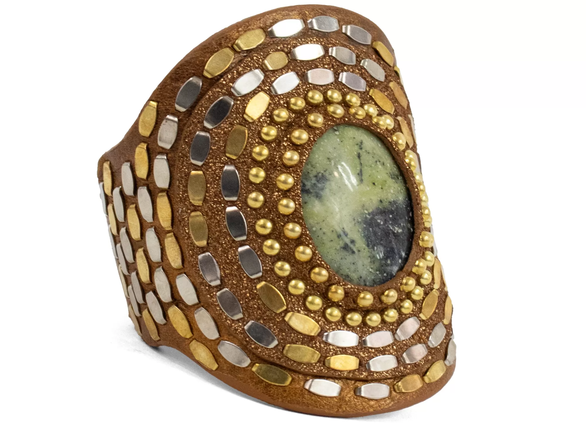 Calleen Cordero Rocal Semi-precious Epidote Stone Cuff Metallic Orange w/ Brass & Nickel Art Shop
