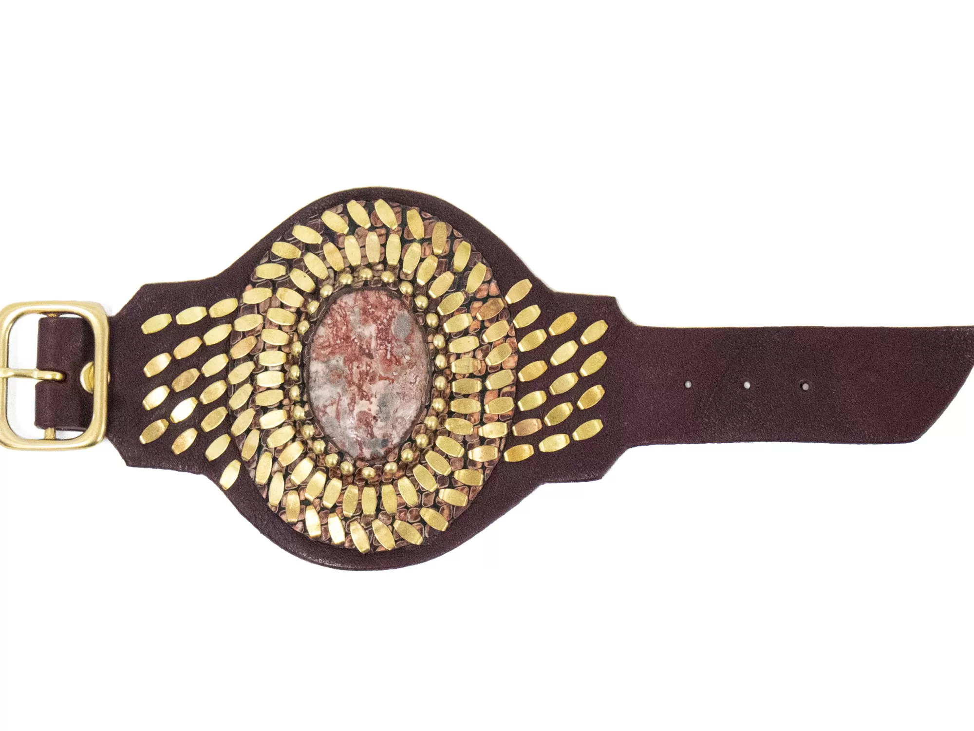 Calleen Cordero Rocal Semi-precious Epidote Stone Cuff Burgundy Nappa w/ Brass Art Cheap