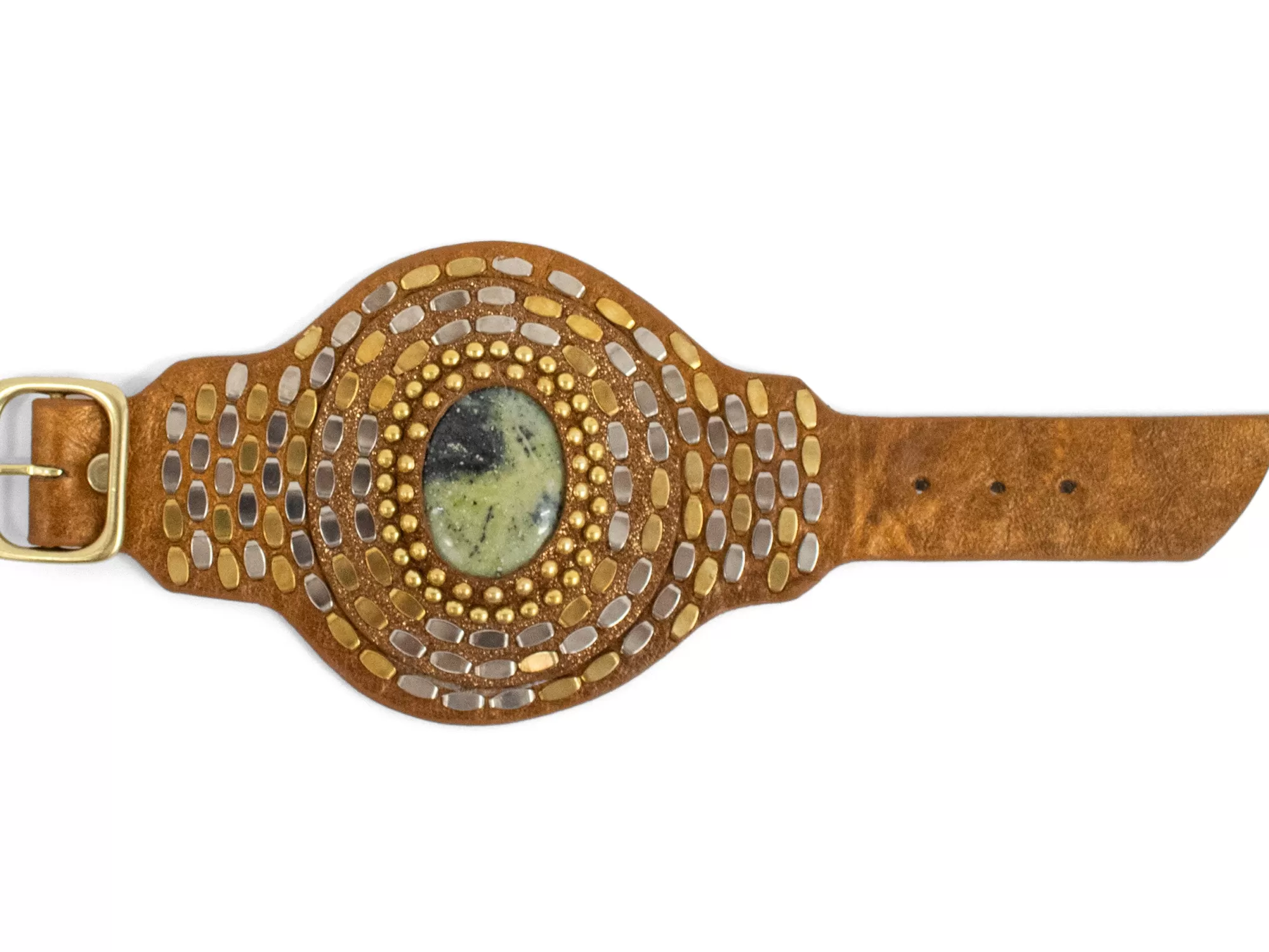 Calleen Cordero Rocal Semi-precious Epidote Stone Cuff Metallic Orange w/ Brass & Nickel Art Shop