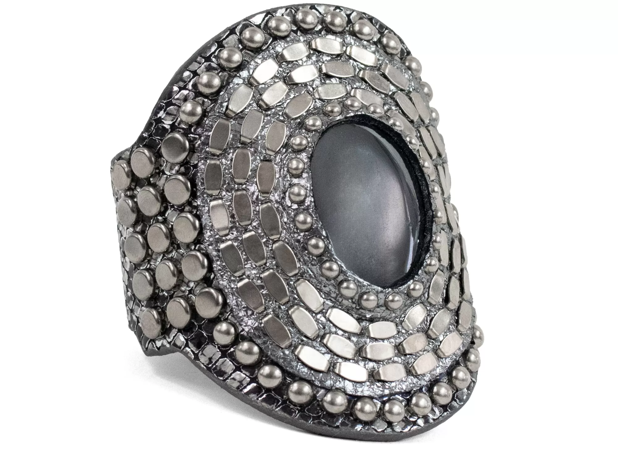 Calleen Cordero Rocal Semi-precious Hematite Stone Cuff Multi Silver Snake w/ Nickel Art Best Sale