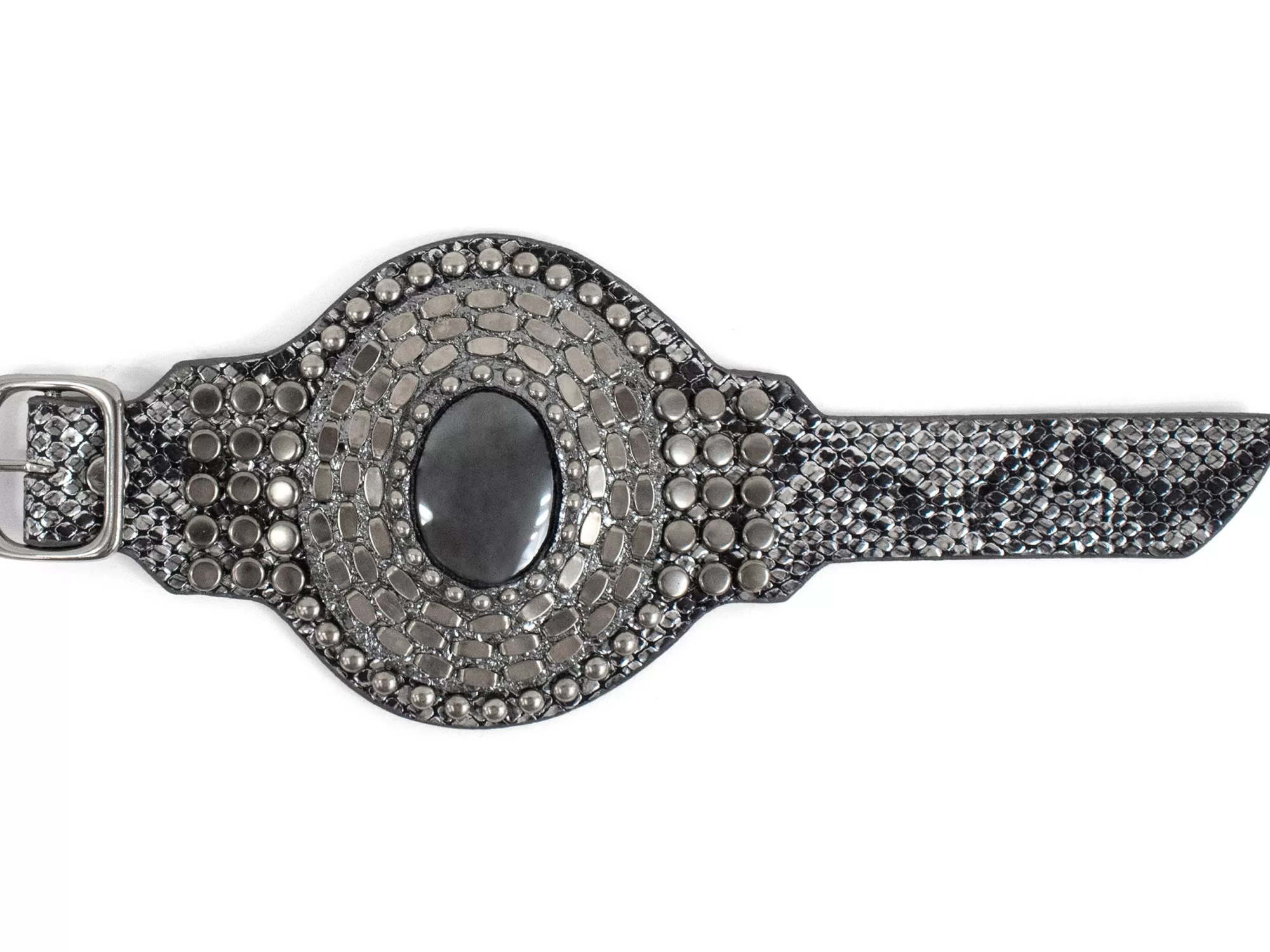 Calleen Cordero Rocal Semi-precious Hematite Stone Cuff Multi Silver Snake w/ Nickel Art Best Sale