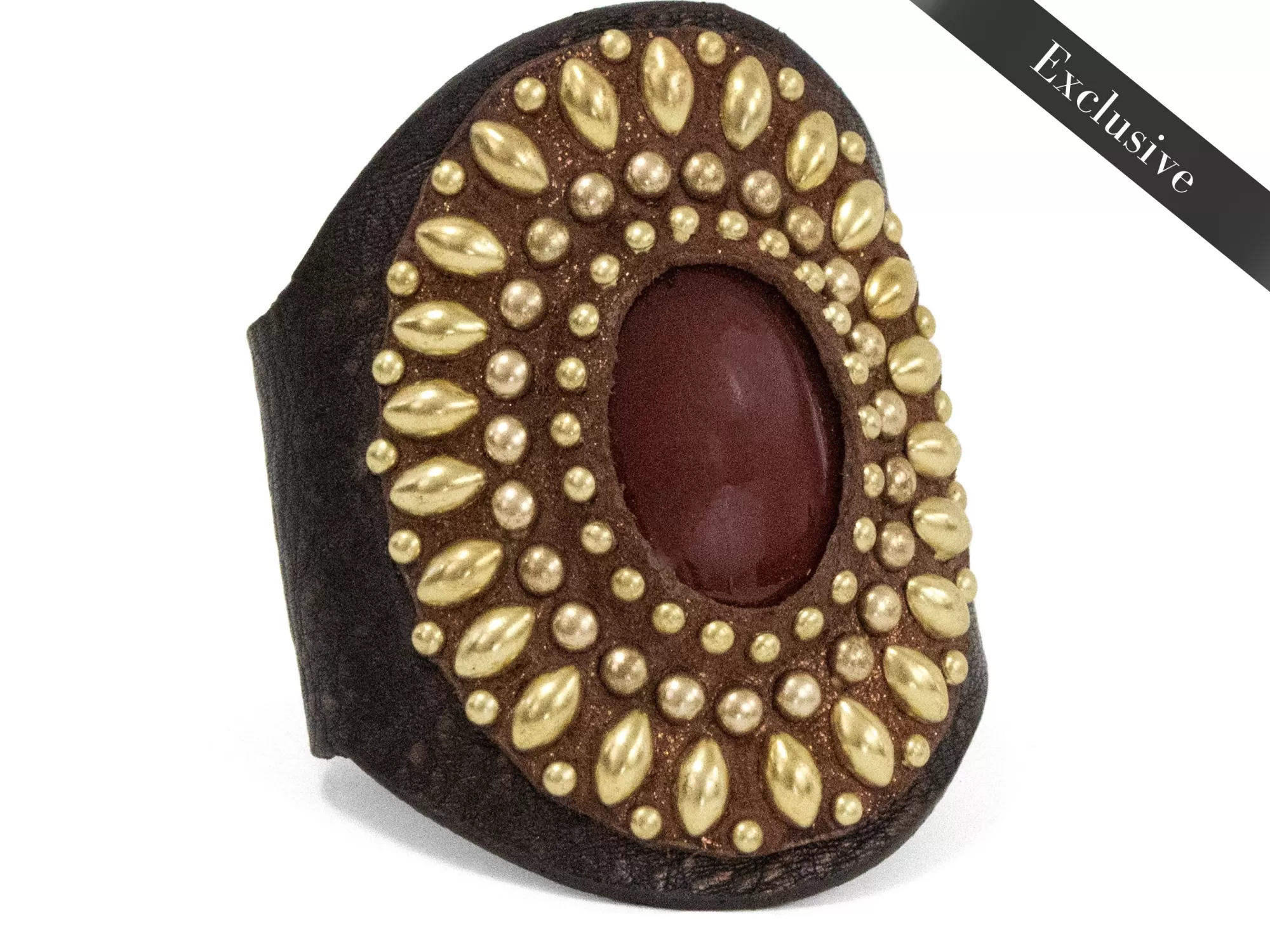 Calleen Cordero Rocal Semi-precious Red Jasper Stone Cuff Dark Brown Veg w/ Brass Art Clearance
