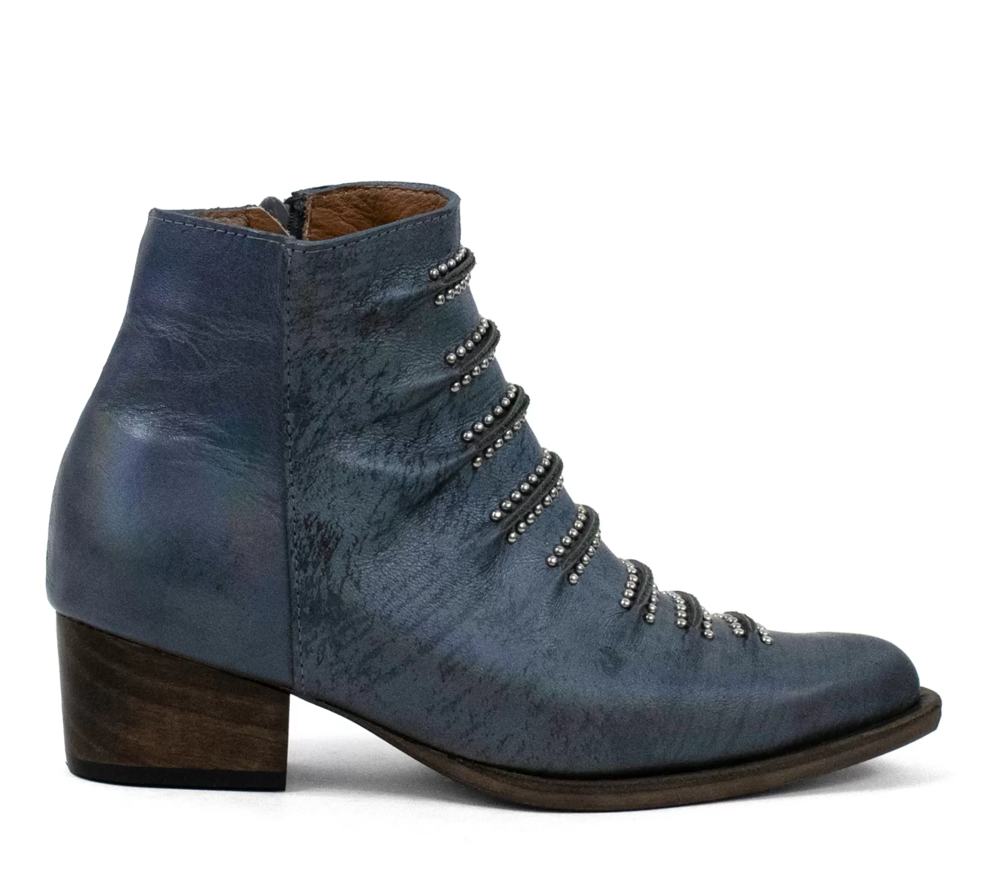 Calleen Cordero Tiba Short Boot Oil Blue Leather w/ Nickel Art Clearance
