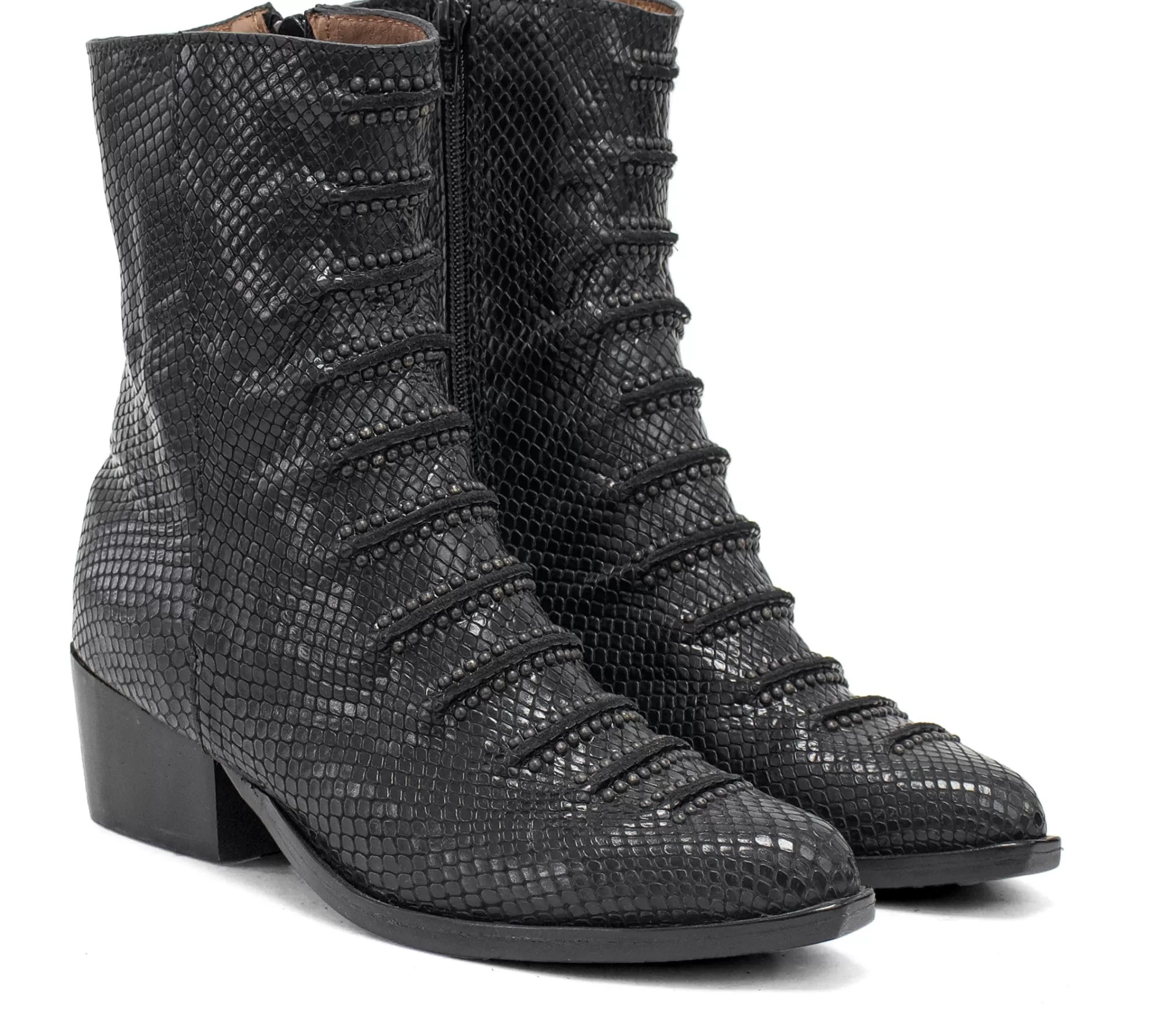 Calleen Cordero Tiba Tall Boot Black Embossed Lizard w/ Black Art Flash Sale